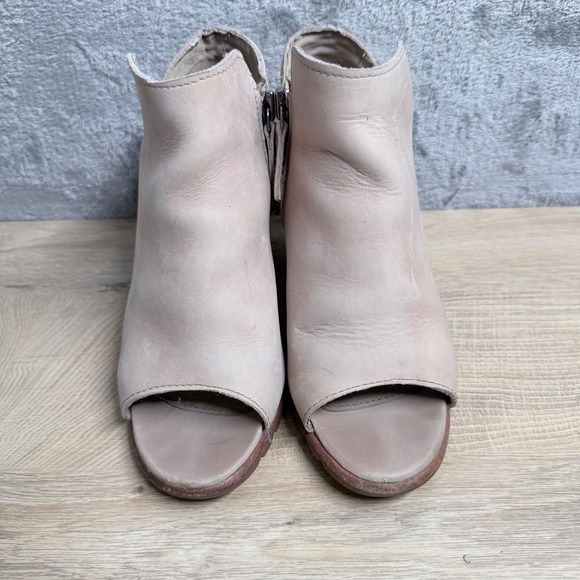 Sorel Shoes - Sorel Lolla Peep Toe Bootie Womens 7 Beige Leather Stacked Heel Side Zip Shoes